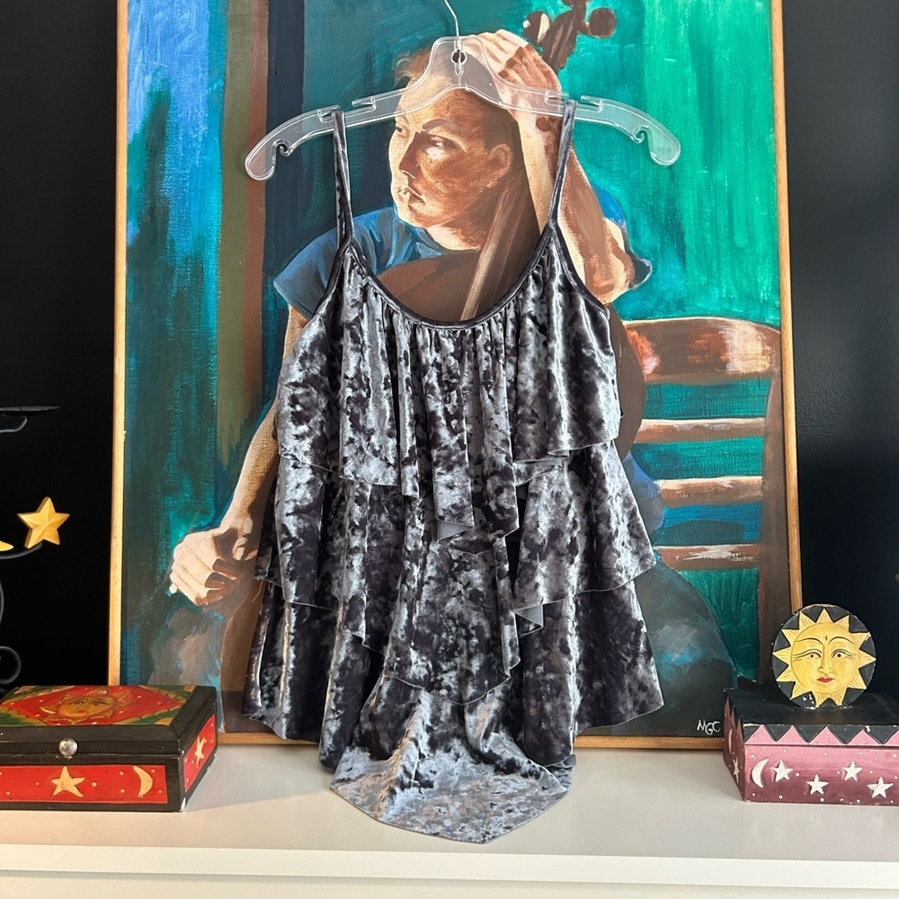 Y2K Gray Tiered Velvet Tank Top Medium by Ripe